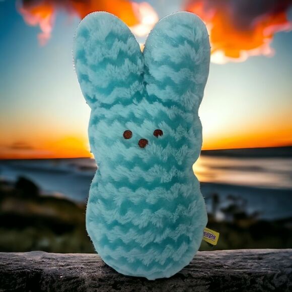 Peeps Bunny Rabbit Plush Blue Aqua Chevron Textured Pattern Stuffed Animal - Picture 12 of 16